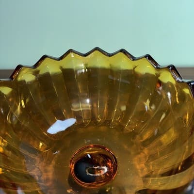Set Of Indiana Glass Tulip Amber Glass Compote/ Pedestal Bowl 7.5" Or Candle VTG - Thumbnail 9