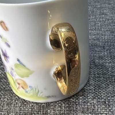 Vintage Hand Painted Porcelain Woodland Mug Signed P Walter Mushroom Bunny Gold - Thumbnail 6