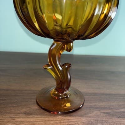 Set Of Indiana Glass Tulip Amber Glass Compote/ Pedestal Bowl 7.5" Or Candle VTG - Thumbnail 4