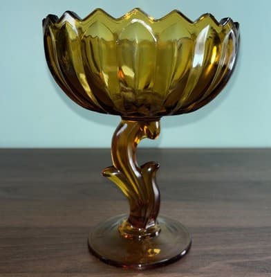 Set Of Indiana Glass Tulip Amber Glass Compote/ Pedestal Bowl 7.5" Or Candle VTG - Thumbnail 2