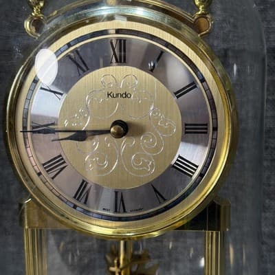 Kundo Anniversary Clock Dome Battery Operated Brass Design Mantel Germany Works - Thumbnail 2
