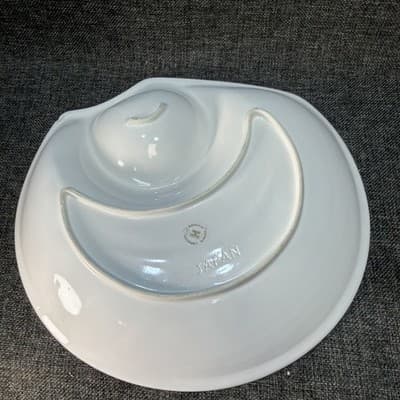 VTG White CLAM SHELL CERAMIC POTTERY ROUND 12" JAPAN CHIP & DIP Platter Chipped - Thumbnail 8