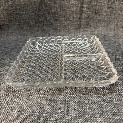 Vtg 7.5" Clear Square Glass Art Deco 3-Part Divided Relish Tray Plate Trinket - Thumbnail 4