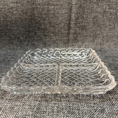 Vtg 7.5" Clear Square Glass Art Deco 3-Part Divided Relish Tray Plate Trinket - Thumbnail 3