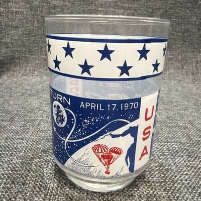 Vintage Apollo 13 Man On the Moon Glass April 1970 Red, White, And Blue 12 Oz - Thumbnail 5
