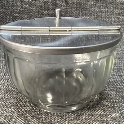 Glass Flip Top Metal Lid Restaurant Sugar Bowl Bloomfield Chicago Illinois VTG - Thumbnail 8