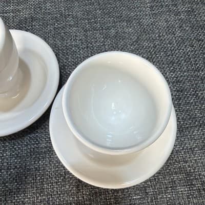 4 Pcs Antique White Ceramic Spoon Rest Egg Cups 3.75" Vintage - Thumbnail 8