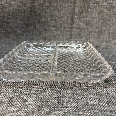Vtg 7.5" Clear Square Glass Art Deco 3-Part Divided Relish Tray Plate Trinket - Thumbnail 2