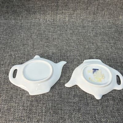 White Ceramic Porcelain Pair Teabag Holders Set/2 Teapot Shaped Tea Vintage HIC - Thumbnail 8