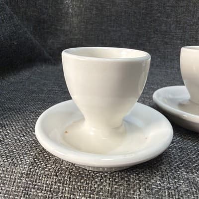 4 Pcs Antique White Ceramic Spoon Rest Egg Cups 3.75" Vintage - Thumbnail 5