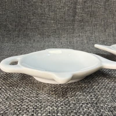 White Ceramic Porcelain Pair Teabag Holders Set/2 Teapot Shaped Tea Vintage HIC - Thumbnail 7