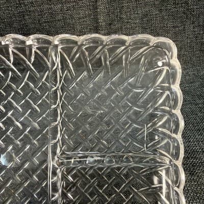 Vtg 7.5" Clear Square Glass Art Deco 3-Part Divided Relish Tray Plate Trinket - Thumbnail 5