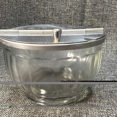 Glass Flip Top Metal Lid Restaurant Sugar Bowl Bloomfield Chicago Illinois VTG - Thumbnail 6