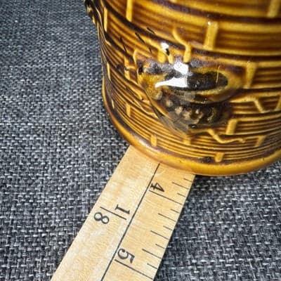 Vintage Ceramic Beehive Honey Pot Jar With Lid Spoon Slot Embossed Bees Kitchen - Thumbnail 11