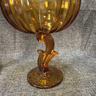 Set Of Indiana Glass Tulip Amber Glass Compote/ Pedestal Bowl 7.5" Or Candle VTG - Thumbnail 17
