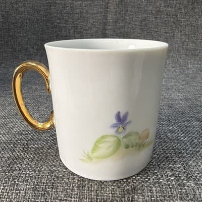 Vintage Hand Painted Porcelain Woodland Mug Signed P Walter Mushroom Bunny Gold - Thumbnail 8