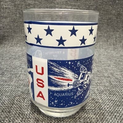 Vintage Apollo 13 Man On the Moon Glass April 1970 Red, White, And Blue 12 Oz - Thumbnail 4