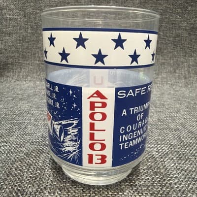 Vintage Apollo 13 Man On the Moon Glass April 1970 Red, White, And Blue 12 Oz - Thumbnail 2