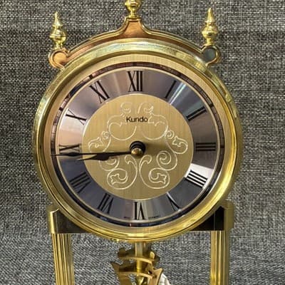 Kundo Anniversary Clock Dome Battery Operated Brass Design Mantel Germany Works - Thumbnail 14