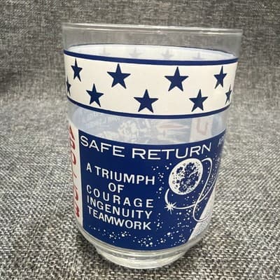 Vintage Apollo 13 Man On the Moon Glass April 1970 Red, White, And Blue 12 Oz - Thumbnail 6