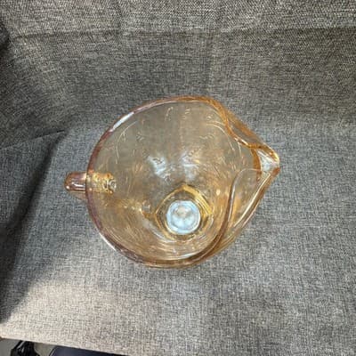 VINTAGE JEANNETTE GLASS Carnival Floragold Louisa Iridescent Pitcher 64oz 9” - Thumbnail 7