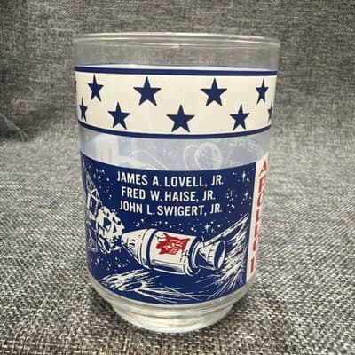 Vintage Apollo 13 Man On the Moon Glass April 1970 Red, White, And Blue 12 Oz - Thumbnail 3