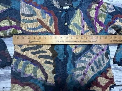 Women’s Peruvian Connection Leaves Sweater 100% Pima Cotton Greens Size Medium - Thumbnail 10