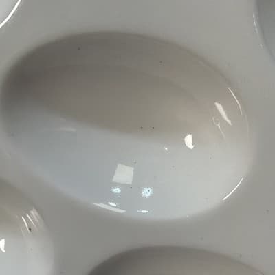 White Porcelain Large Oval Deviled Egg Plate Dish - Holds 18 Eggs Speckled - Thumbnail 3