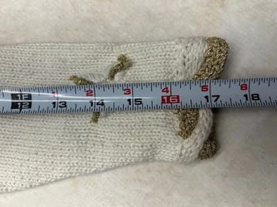 Long Vintage 1990's Pullover Christmas Tree Sweater Gold and Cream Small XS - Thumbnail 10