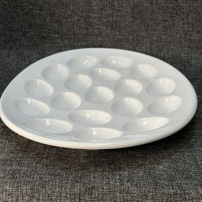 White Porcelain Large Oval Deviled Egg Plate Dish - Holds 18 Eggs Speckled - Thumbnail 5