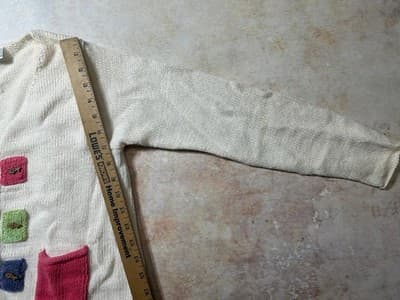 Vintage Ann Trinity Art To Wear Color Block Cardigan Sweater Cream Womens Small - Thumbnail 5