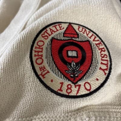 VTG Buckeye Football Cardigan Sweater Men’s Size L Button Ohio State 1870 Patch - Thumbnail 3