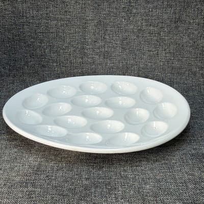 White Porcelain Large Oval Deviled Egg Plate Dish - Holds 18 Eggs Speckled - Thumbnail 8