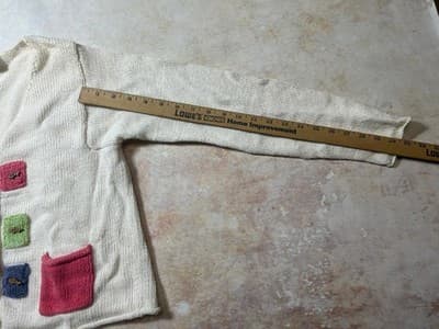 Vintage Ann Trinity Art To Wear Color Block Cardigan Sweater Cream Womens Small - Thumbnail 6