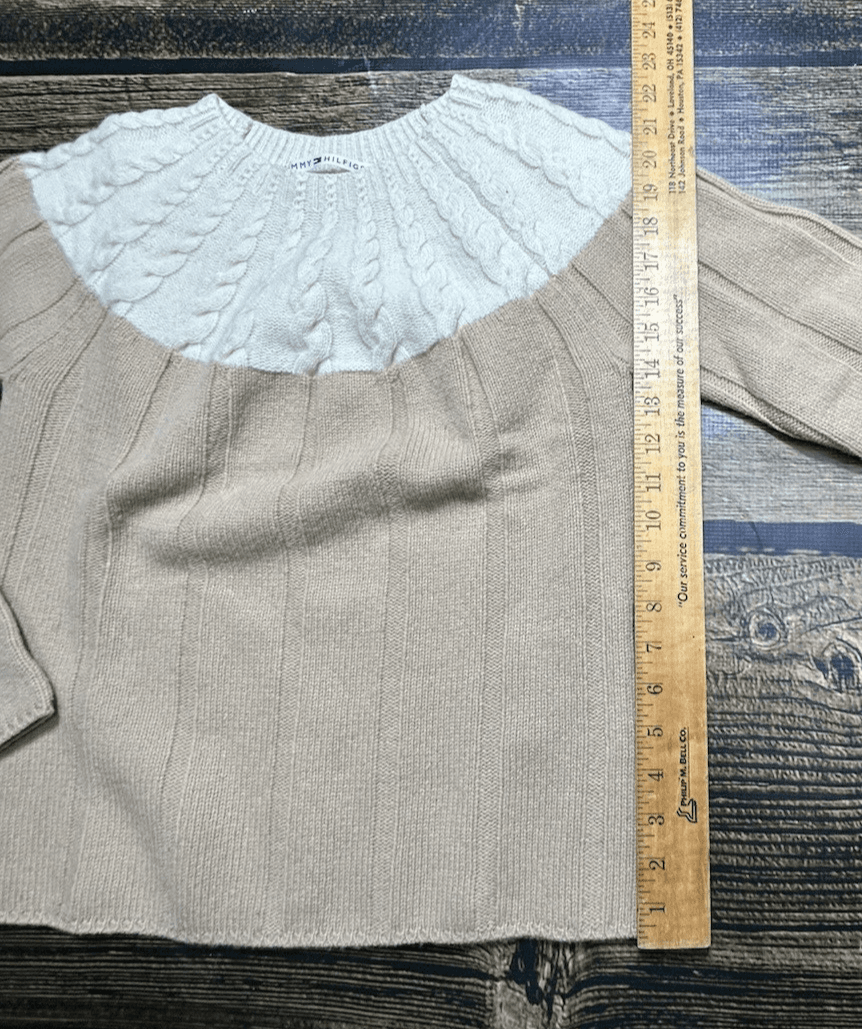 TOMMY HILFIGER Womens M Jumper Sweater Lambs Wool Beige Cream Light Weight - Thumbnail 8