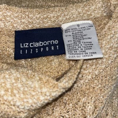 VTG Liz Claiborne Women Ivory Brown Pullover Sweater Oatmeal Heather Small - Thumbnail 2