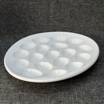 White Porcelain Large Oval Deviled Egg Plate Dish - Holds 18 Eggs Speckled - Thumbnail 7