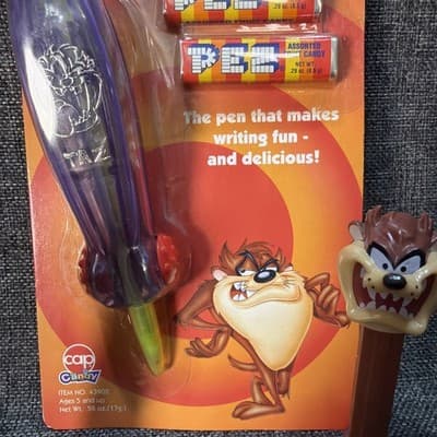 1999 Hasbro Candy Pen PEZ - LOONEY TUNES - TAZ Tasmanian Devil & 2 Dispensers - Thumbnail 4