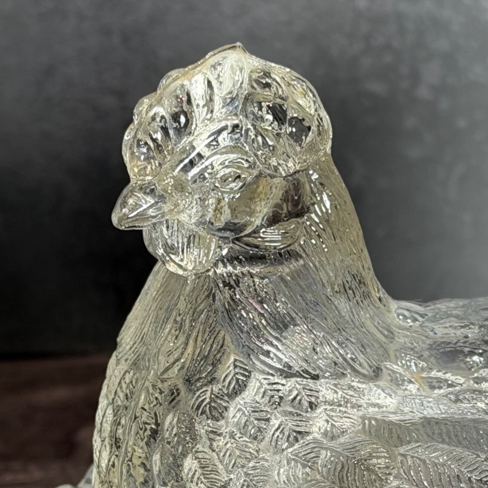 Vintage Clear Glass Hen On Nest Covered Dish Decorative Collectible 1980's - Thumbnail 3