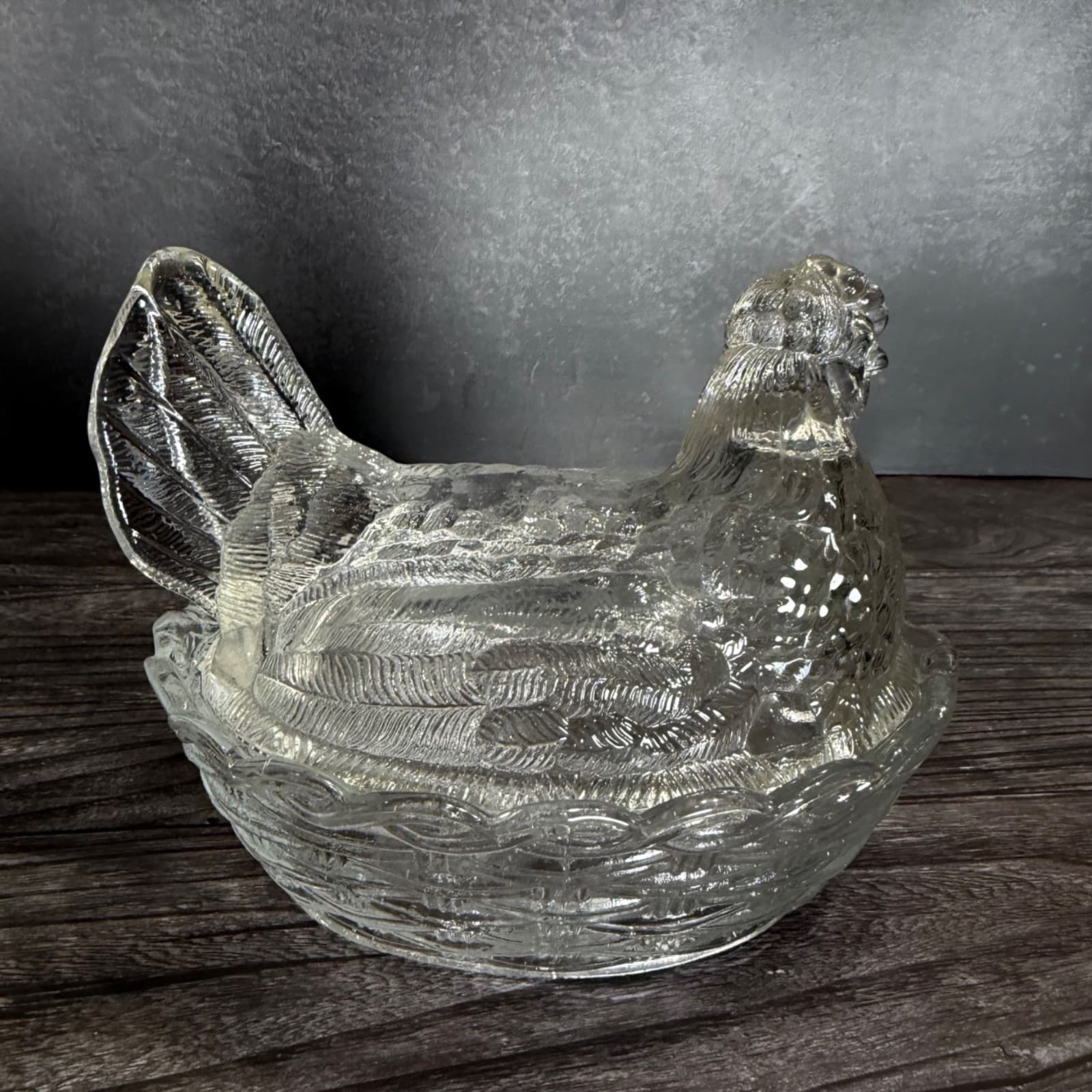Vintage Clear Glass Hen On Nest Covered Dish Decorative Collectible 1980's - Thumbnail 10