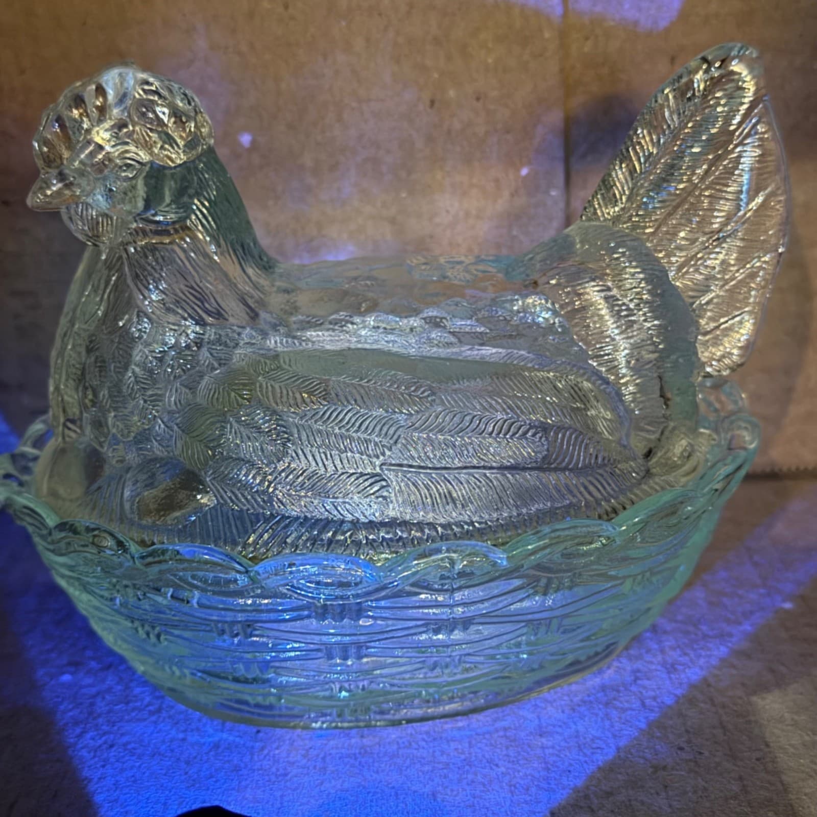 Vintage Clear Glass Hen On Nest Covered Dish Decorative Collectible 1980's - Thumbnail 2