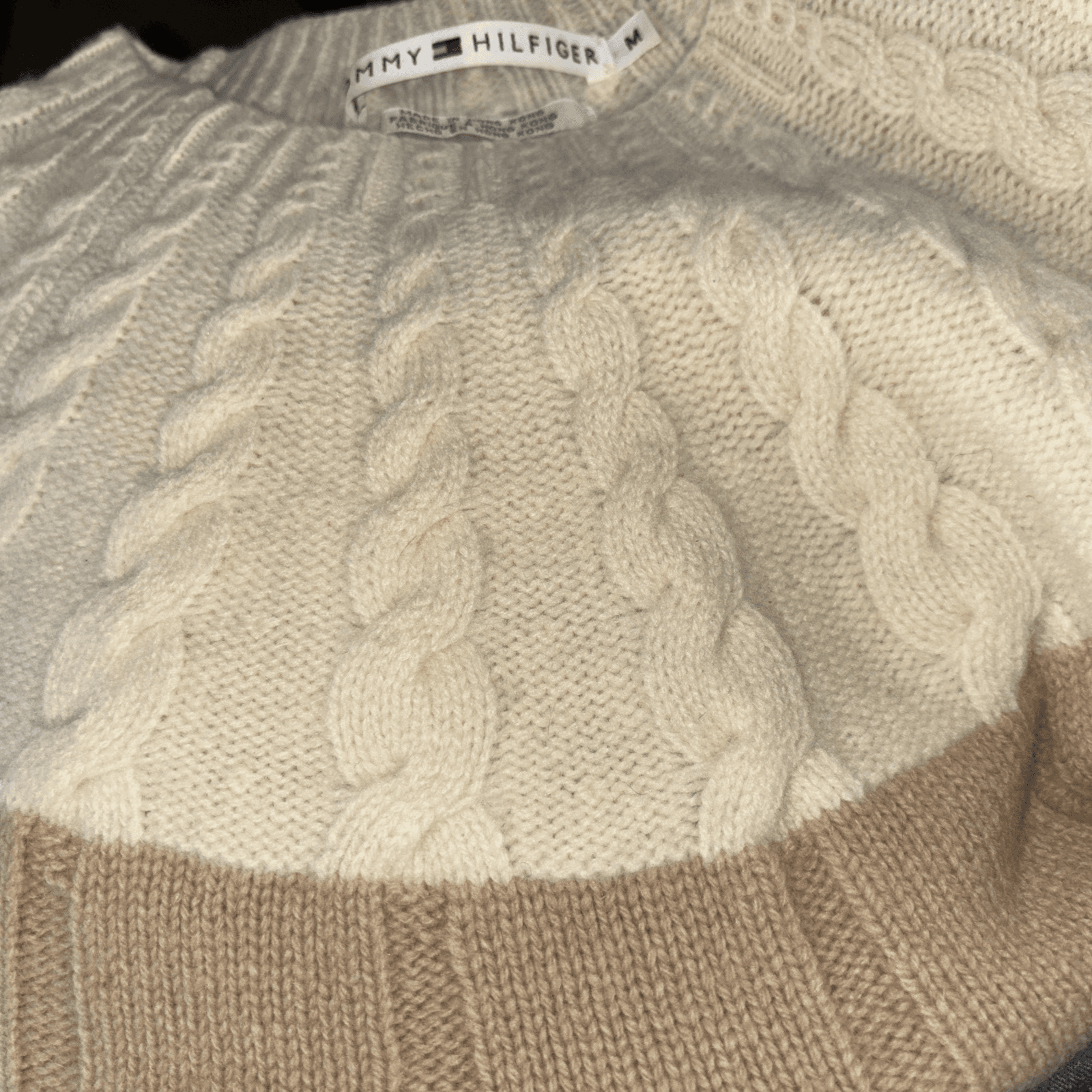 TOMMY HILFIGER Womens M Jumper Sweater Lambs Wool Beige Cream Light Weight - Thumbnail 4