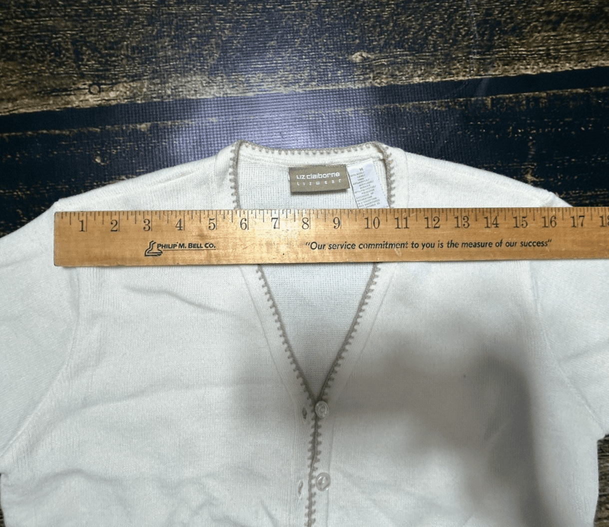 Liz Claiborne Size Medium Two-Piece Tan Sweater Set Cream Brown and Blue - Thumbnail 10