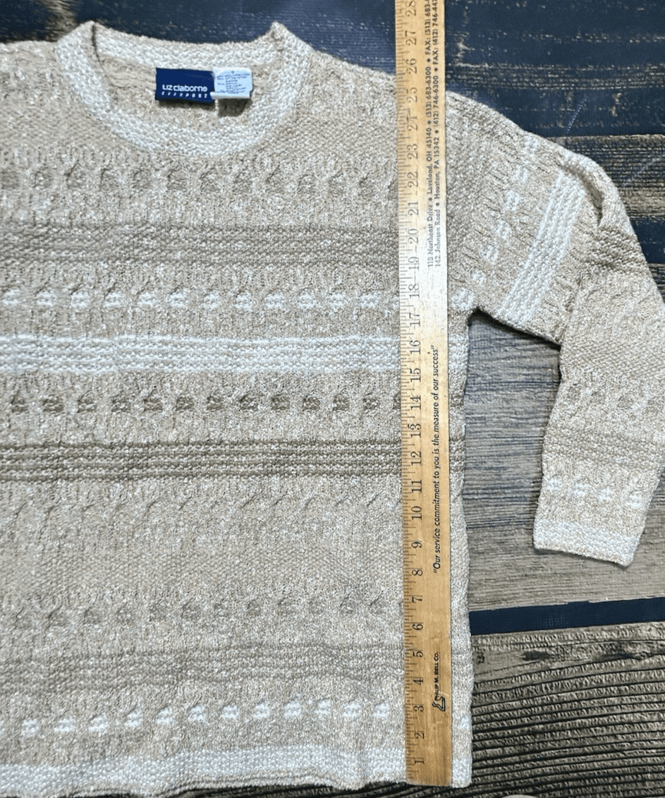 VTG Liz Claiborne Women Ivory Brown Pullover Sweater Oatmeal Heather Small - Thumbnail 8