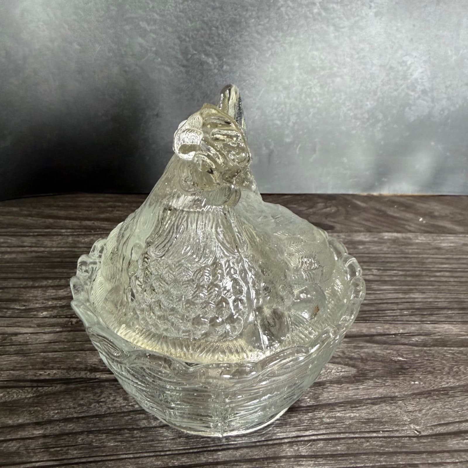 Vintage Clear Glass Hen On Nest Covered Dish Decorative Collectible 1980's - Thumbnail 9