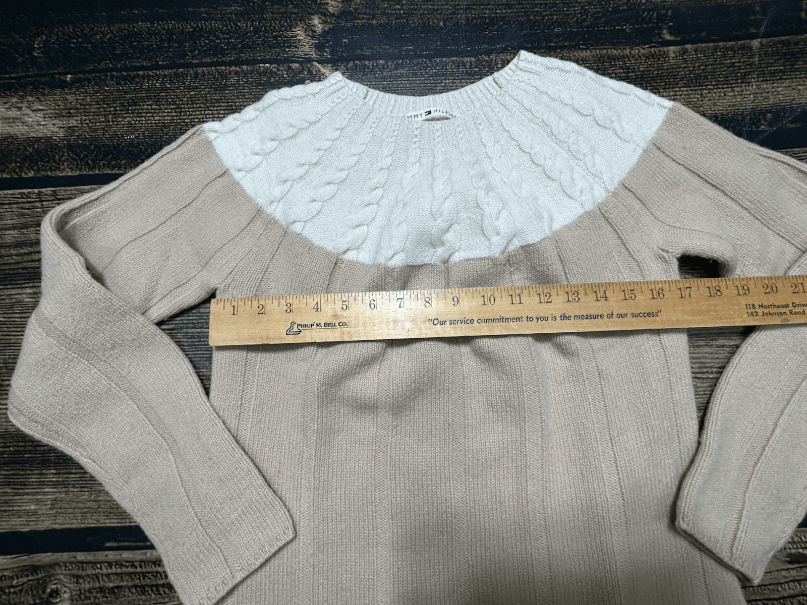 TOMMY HILFIGER Womens M Jumper Sweater Lambs Wool Beige Cream Light Weight - Thumbnail 10