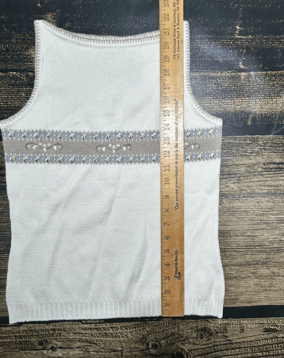 Liz Claiborne Size Medium Two-Piece Tan Sweater Set Cream Brown and Blue - Thumbnail 17