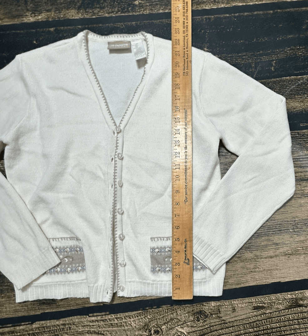 Liz Claiborne Size Medium Two-Piece Tan Sweater Set Cream Brown and Blue - Thumbnail 12