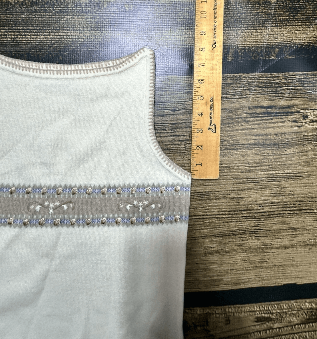 Liz Claiborne Size Medium Two-Piece Tan Sweater Set Cream Brown and Blue - Thumbnail 16