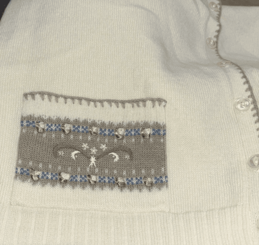 Liz Claiborne Size Medium Two-Piece Tan Sweater Set Cream Brown and Blue - Thumbnail 7